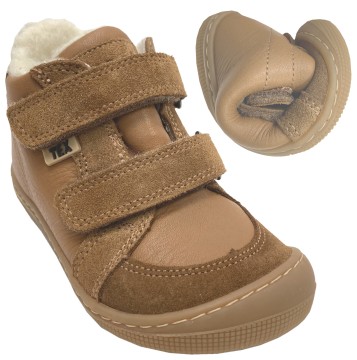 Schurwoll gefütterte Barfußschuhe mit TEX & Nappaleder in Cognac DIMO > KOEL Barefoot 07T047.102