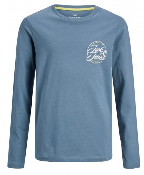 LA Shirt aus reiner BW in Jeansblau mit kleinem Logo Print von JACK &amp; JONES Junior 12208745