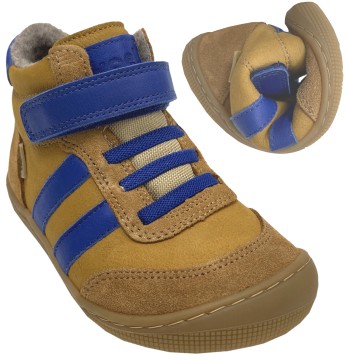 Barfußschuhe knöchelhoch DANIEL 2.0 mit Wollfilz Futter + TEX in Cognac / Blau von KOEL 07T054.123