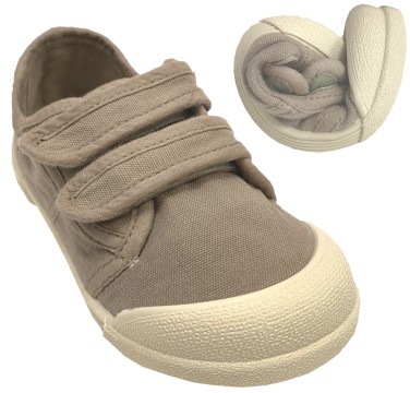 Barfußsneaker aus BW Canvas mit Doppelklett & Gummisohle von IGOR * LONA V * in Beige / Cacao