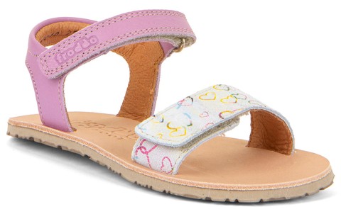 Barfuss Sandalen mit Lederriemchen in Pink / Weiß Herz Glitzer v. FRODDO Barefoot G3150264-17