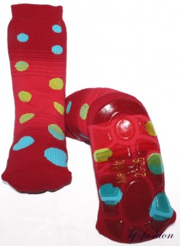 Stopper Socken, rutschfeste Silikon Sohle in Rot mit bunten Punkten von MAXIMO 153376