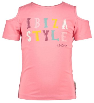 Trendiges Off Shoulder Shirt, Kurzarm, in Pink / Rosa Ibiza Front Print von B.NOSY 5444-230