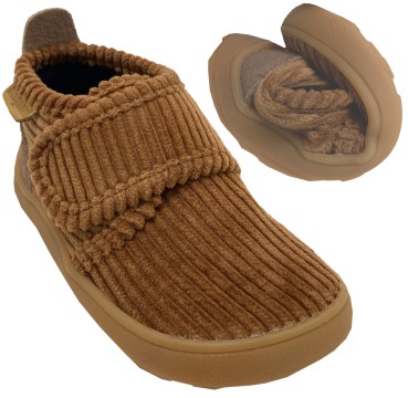 Barfußschuhe / weiche Hausschuhe aus Samt Cord in Schoko Braun mit Klett von BISGAARD Basic