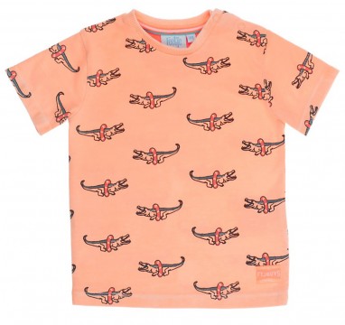 Fröhlich buntes T-Shirt aus Jersey / Organic Cotton in Orange mit Kroko Print von FEETJE 0488