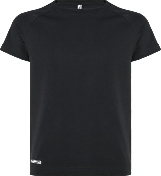 Schlicht schwarzes T-Shirt mit weißem Logo Print auf der Schulter von BLUE EFFECT 6186
