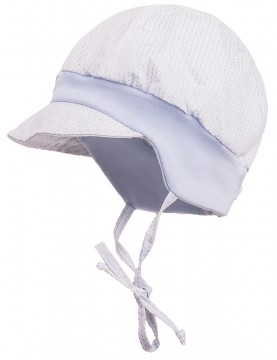 Babymütze / Ballonmütze z.binden, Jersey Einsatz &amp; Mini Schirm in Weiß /Hellblau v. MAXIMO 030600