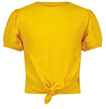 Knallig Gelbes Knotenshirt, Kurzarm mit Lochstickerei für Girls von B.NOSY 5481-555