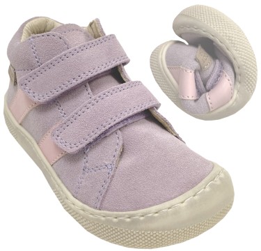 Barfußschuhe Suede Leder mit Glattleder Str. & Klett * SABBY * in Lila / Pink Rosa von NATURINO