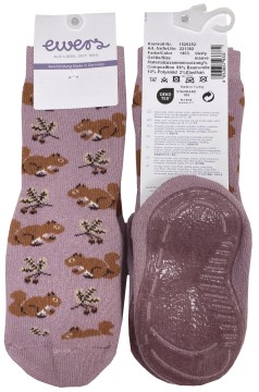 Stoppersocken aus BW Vollfrottee Softstep Sohle v. EWERS Dusty Mauve Eichhörnchen Motiv 221382