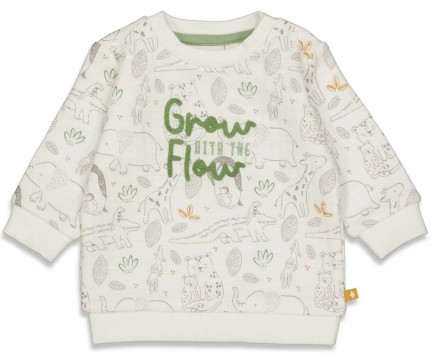 Sweater leicht gesteppt, Offwhite mit Baby Zoo Tieren Allover von FEETJE &quot;Welcome to Earth&quot; 1735