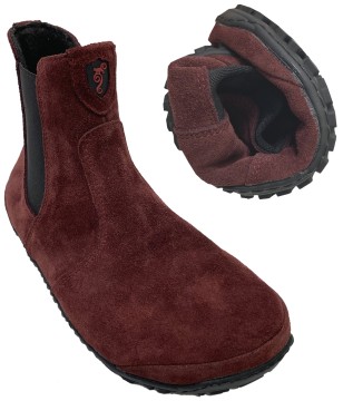 Flexible Barfußschuhe/ Chelsea Boots, Leder mit Filzfutter, Burgunder Rot MAGICAL Shoes LUPINO