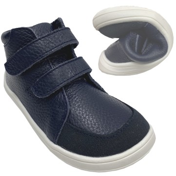 Leder Schuhe + TEX Membran / Barfußschuhe Mid Top Höhe v. BABY BARE Febo Fall Pilot in Navy