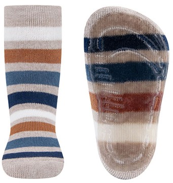 Stoppersocken aus BW Vollfrottee Softstep Sohle v. EWERS in Beige / Blau Streifen 221372