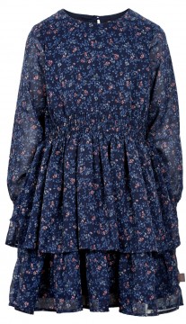 Schickes Kleid mit langem Arm, weit schwingender Rock in Navy geblümt von CREAMIE 820822
