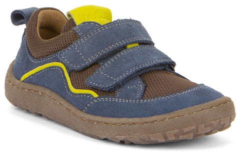 Barfußschuhe / Sneaker mit Klett aus Leder &amp; Mesh in Denim Blue / Braun FRODDO G3130259