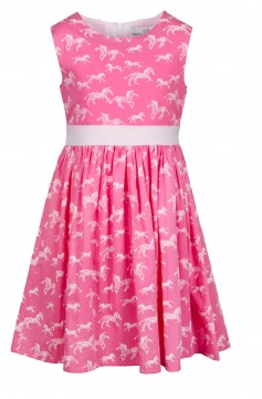 Pinkes Sommerkleid aus reiner BW mit Zebra Print, Bindegürtel in Weiß von HAPPY GIRLS 981351