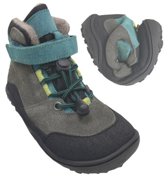 Halbhohe Barfußschuh Wollfleece Futter + Grip Sohle in GRAU / Petrol * CAPRA * von bLIFESTYLE