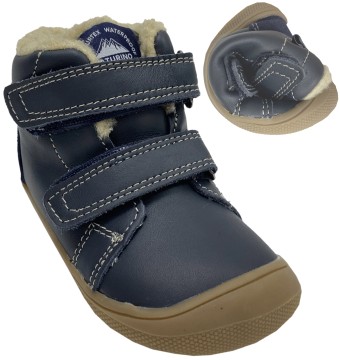 Knautschige Winterstiefel aus Leder + Wollfutter von NATURINO Barefoot * Spinni * in Navy