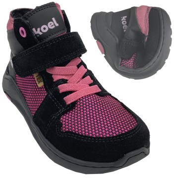 Trendige Barfußschuhe mit Wollfleece Futter von KOEL Speed Sohle Modell SKY TEX in Pink/Schwarz