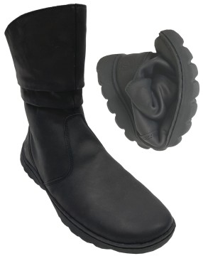 Gefütterte Barfußschuhe / Stiefel von GROUNDIES Modell ODESSA auf der GX1 Sohle in Schwarz