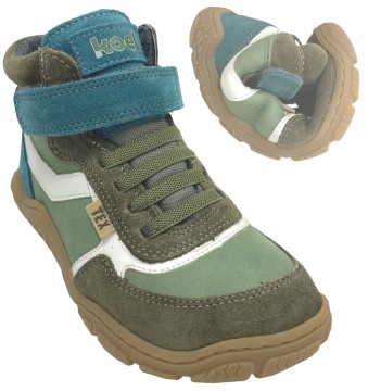Wollgefütterte Barfußschuhe aus Leder mit TEX in Olive Trekking Sohle Modell RAMI von KOEL
