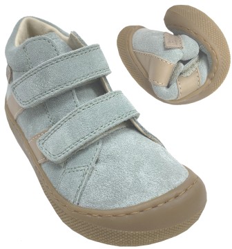Barfußschuhe Suede Leder mit Glattleder Str. & Klett * SABBY * in Sage/Sand von NATURINO