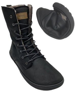 Leder Stiefel mit dickem Lammwollfutter Barfußschuhe in Schwarz von KOEL >FARO< 08L008.237-000