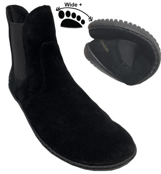 Schwarze Rauleder Stiefelette / Chelsea Boot * CAMDEN Mid +* GO1 Barefoot+ Sohle von GROUNDIES