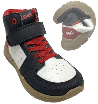 High Top Sneaker aus Leder, Zero Drop Minimalsohle von KOEL Modell SKYLAR in Weiß/ Rot