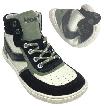 High Top Leder Sneaker in Khaki / Weiß Zipper &amp; Schnürung KOEL DANISH Nappa 08M028.121