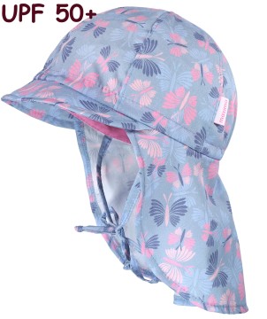 Sommermütze mit Schirm &amp; Nackenschutz z.binden Grau/ Blau Pink von MAXIMO 117300