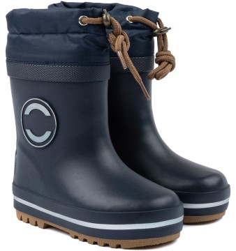 Gefütterte Gummistiefel mit Schaftkrempe &amp; Kordel in Navy Blau Uni von MIKKLINE 38035