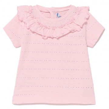 Süßes T-Shirt Kurzarm mit Rüschenkragen &amp; Ajourmuster in Zart Rosa von MAYORAL Baby 1086