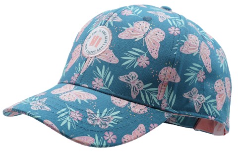 Base Cap / Schirmmütze / Kappi in Jeansblau mit matt Rosa / Mint farbendem Print von MAXIMO 987076