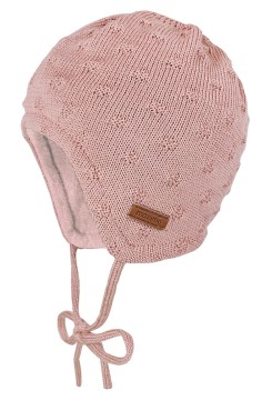 Strickmütze aus Merino Wolle z. binden in hellem Old Rosé mit BW Fleece Futter von MAXIMO 380500