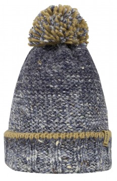 Strickmütze aus Wolle mit Fleecebesatz und Bommel in Jeansblau, Braun Melange von DÖLL 1629730187-31