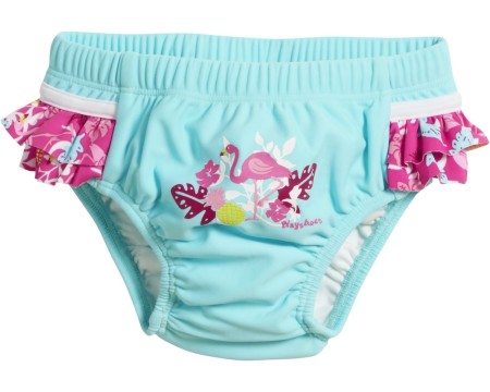 Windelbadehose +Kordelzug zur Weitenregulierung *Türkis Flamingo* UPF 50+ v. PLAYSHOES 461200