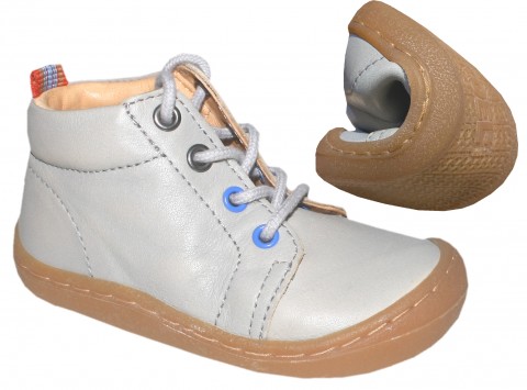 Bio Leder Schuhe / Barfußschuhe Schmale Leiste in GRAU zum schnüren von KOEL4KIDS Ben 840