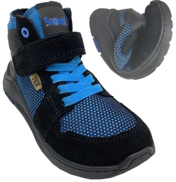 Trendige Barfußschuhe mit Wollfleece Futter von KOEL Speed Sohle Modell SKY TEX in Blau / Schwarz