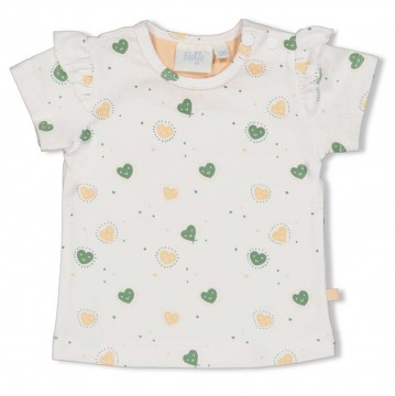 T-Shirt aus BIO BW Jersey in Weiß mit Herzchen in Oliv &amp; Apricot AOP von FEETJE &quot; Hearts &quot; 0649