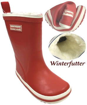 Barfuß Gummistiefel Charly High Warm, Naturgummi +Winterfutter in kräftigem Rot von BUNDGAARD