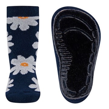Stoppersocken aus BW Vollfrottee Softstep Sohle v. EWERS in Navy Blau Motiv Margeriten 221344