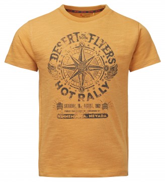 Lässiges T-Shirt in Ocker Gelb mit Kompass Print aus reiner BW Slub Garn von NOPPIES 2520010