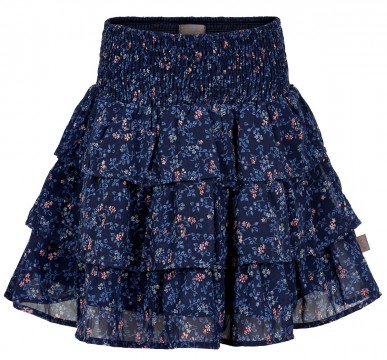 Weit schwingender Rock 3 lagig in Blau mit Blütenmuster Allover von CREAMIE 820873 Skirt Flower