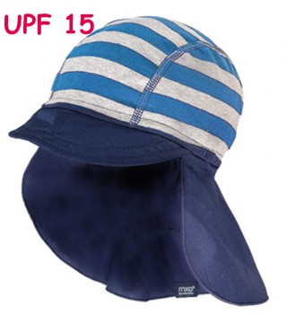 Schirmmütze mit Nackenschutz in Kobaltblau / Grau gestreift UPF 15 von MAXIMO 061100