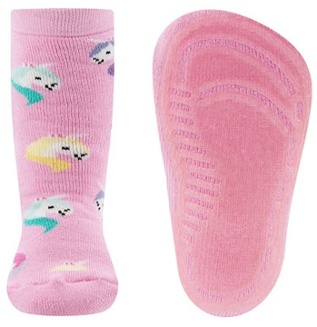 Stoppersocken aus BW Vollfrottee Softstep Sohle v. EWERS in Rosa Pink mit Einhorn 221381