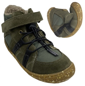 Robuste Barfußschuhe aus Leder &amp; Mesh, TEX Membran &amp; Wollfutter von DEVELAB in Khaki 46216