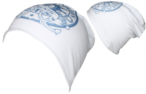 Edles Shortbeanie Maritimer Style in Weiß mit blauem Pic von MAXIMO Premium 73509-609876