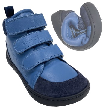 Halbhohe Barfußschuhe aus Leder, Fleece Futter &amp; Wollsohle in BLAU von SHAPEN ~ Mini Urbaneer ~